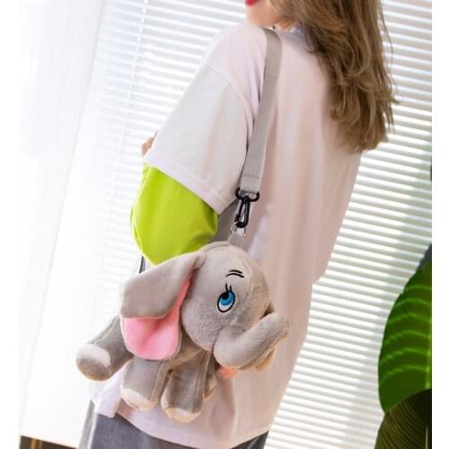 Cartoon Kawaii Grey Disney Dumbo Plush Bags Cute Elephant Stuffed Plush Shoulder Bags For Girls Birthday Gift Cross Body