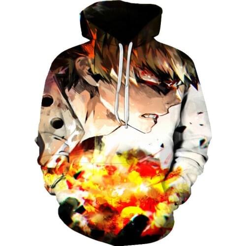 Anime Hoodie My Hero Academia Fire Bakugou Katsuki Hoodie cosplay costume Sweatshirts Hoodies Halloween cosplay Casual sweater