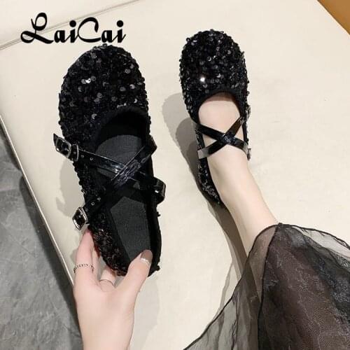 Shoes for Women 2021 Autumn and Summe New Fashionable Sequin Pumps ladies Flat round Toe Soft Bottom Student Temperamental Shoes