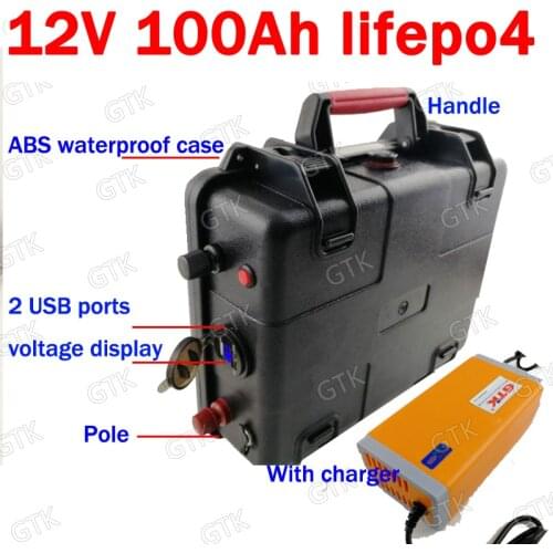 Waterproof 12v 100AH lifepo4 battery with 2 usb sport echargeable battery for UPS electric car triciclo electrico Inverter