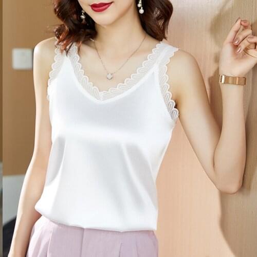 Ice Silk Camisole Women V Neck Tops Vest Sexy White Satin Mulberry Elegant Fashion Luxury Crop Feminine Crop Camisa Chemise 4XL
