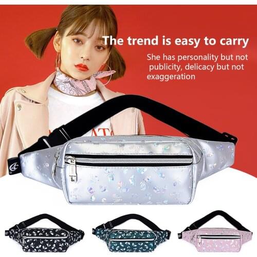 Women Laser Fanny Pack Glitter Holographic Butterfly Print Waist Pack Bum Bag with Adjustable Strap