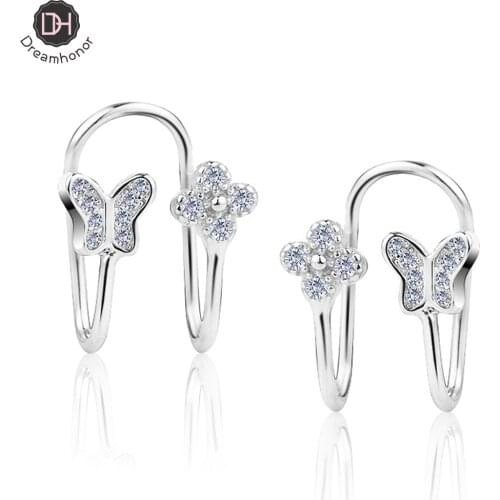 Dreamhonor New Popular 925 Sterling Silver Zirconia Butterfly Leaf Clovers Clip Earrings For Women Non Piercing Earrings Jewelry