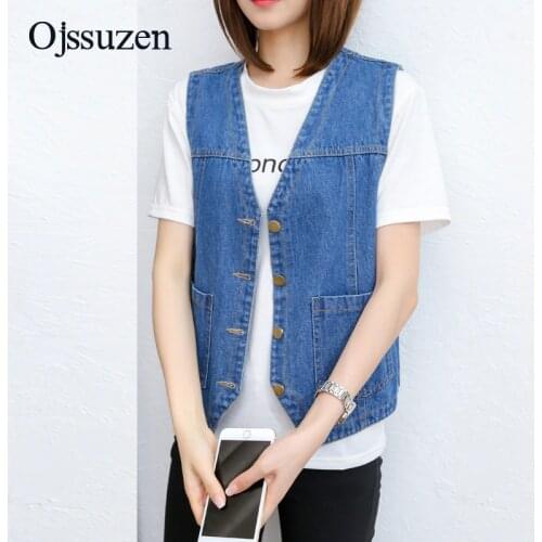 Jeans Vest Womens Plus Size 5XL V Neck Sleeveless Woman Jacket With Pocket Large Size Female Vest Jackets Blue