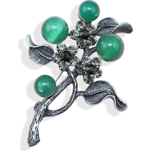 Women Natural Green Stone Or Grey Pearl Jagged Tree Branches Vintage Corsage Wedding Flower Brooch Pin Accessories, Item: BH8162