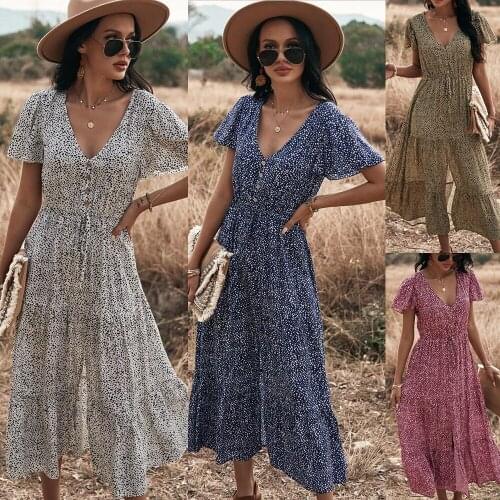 Sexy Leopard Dress 2021 Spring And Summer Short Sleeve Bohemian Holiday Vestido