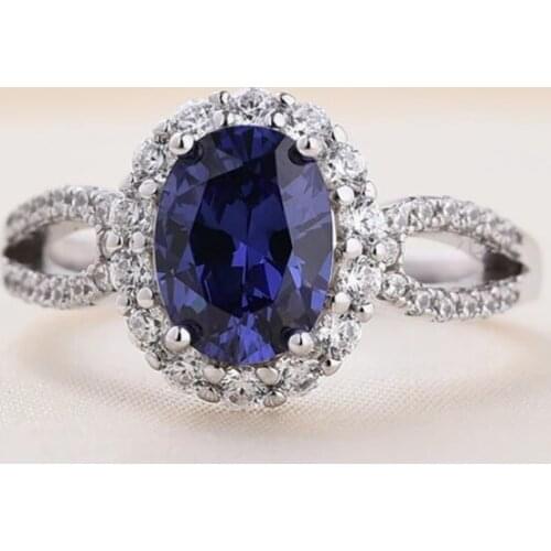 Vintage S925 Silver Oval Created Moissanite Diamond Sapphire Ring for Women Party Anniversary Jewelry 2021 New