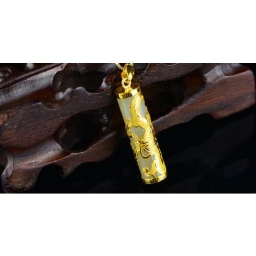 Gold pendant and hetian jade gold dragonH77
