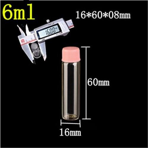 100 pcs 8 mm Screw Mouth 16x60 mm Glass Bottles With Pink Plastic Cap DIY 6 ml Empty Small Containers Bottles