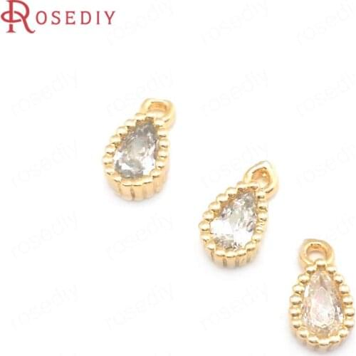 38125)10PCS 6x3MM 24K Champagne Gold Color Brass and Zircon Drop Shape Charms Pendants Jewelry Making Supplies Diy Accessories