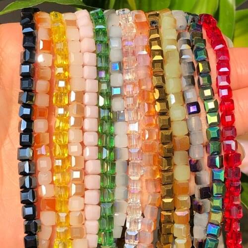 4mm Multicolor Square Austria Crystal Glass Beads Cube Loose Spacer Beads for Jewelry Making Handmade Diy Charm Bracelet Earring