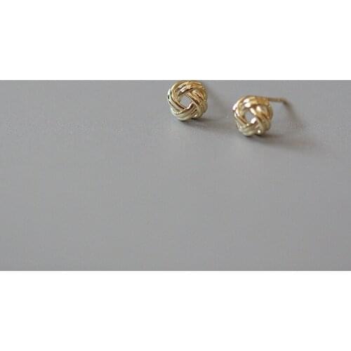 925 Sterling Silver Plated 14K Gold Stereo Geometric Wire Ball Gold Elegant Party Wedding EarStud Earring Jewelry for Women Gift