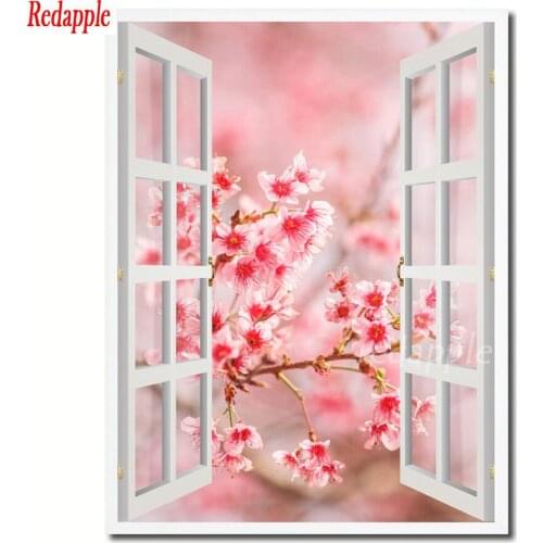Peach blossom view diamond embroidery window Cherry Blossom Flower 5d diy diamond painting mosaic full square/round drill decor
