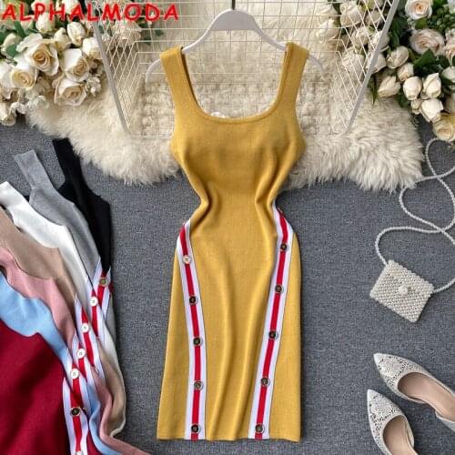 ALPHALMODA Summer Dresses With Buttons