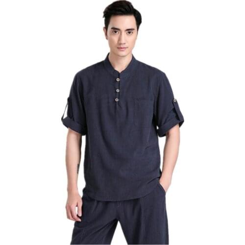 Free Shipping Chinese Traditional Linen Short Sleeve Tang Suit Tops Kung Fu Uniform Kung Fu Jacket 5 Color