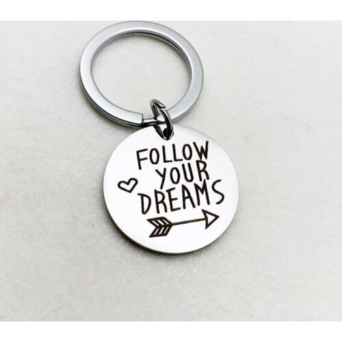 Oeinin Simple Keychain charming Nwes Keychain, Follow Your Dream Couple Gift Letter Round Keychain Alloy Stainless Steel Brelok