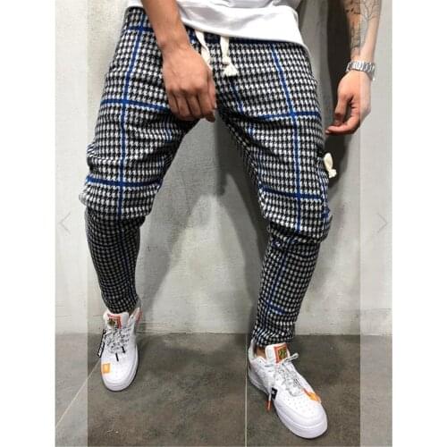 Sexy Spring Autumn Winter fashion Mens Slim Fit Plaid Straight Leg Trousers Casual Pencil Jogger Casual Pants