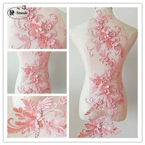 Handmade Beads 3D Wedding Dress Applique DIY Bridal Headdress Lace Collar Lace Fabric Patch RS1780