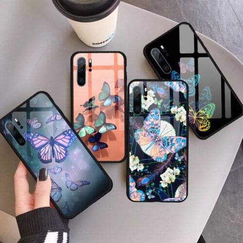 Beauty Butterfly Phone Case Phone Case Tempered glass for Huawei P9 P10 P20 P30 Pro Plus Lite Mate 9 NOVA 3E 3I