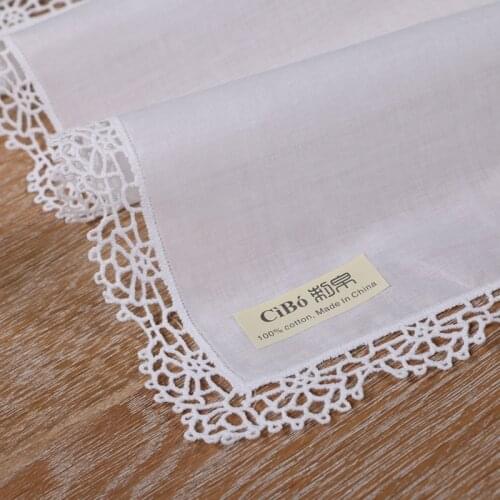 D610-M: White premium cotton lace handkerchief blank crochet hankies for women/ladies wedding gift