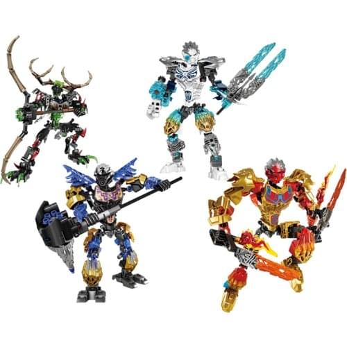 BIONICLE Earth ICE Fire Hunter Action Figures Building Block Robot Toys For Kids Christmas Gift Compatible Major Brand 4pcs/Set