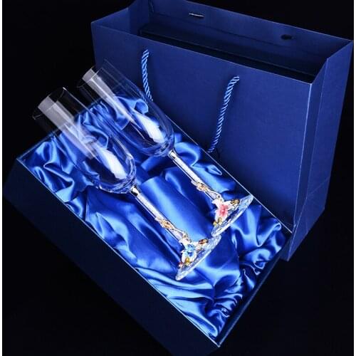 European Enamel Plating Crystal Champagne Flutes Glasses Wine Glass High Quality Goblet Home Wedding Supplies Gift Box