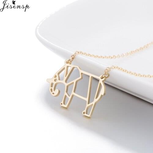 Jisensp Vintage Origami Elephant Long Chain Necklace Hollow Elephant Pendant Necklaces Animal Jewelry for Women Kids Party Gift