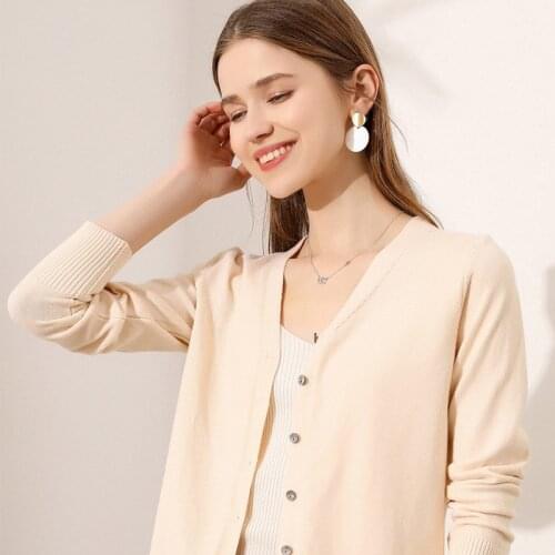 Elegant Solid Autumn Spring Ladies Knit Cardigan Long Sleeve Female Sweater Deep V-Neck Woman Cardigans with Buttons for Outwear