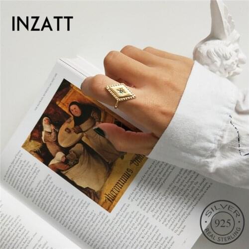 INZATT Genuine 925 Sterling Silver Minimalist Geometric Rhombus Openwork Ring for Women Party Bohemia Fashion Jewelry Punk Gift