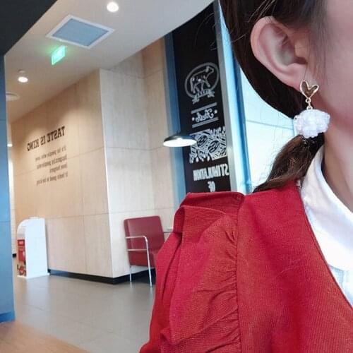 Korea 2021 Trendy New Wine White Love Earrings For Women Simple Temperament Net Red Wild Personality Earrings Ear Jewelry