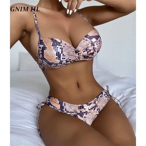 GNIM Snake Print Bikini Swimwear Women Push Up 2021 Summer Brazilian Swimuit Female 2 Pieces Beachwear Swim Bathing Suit Biquini
