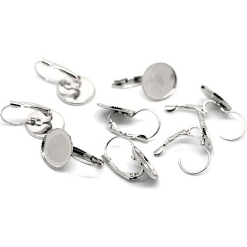 Lot 50Pcs Hot New DIY Silver Tone Cameo Settings Earring Clips Jewelry Making Component 25mmx15mm(Fit 14mm)