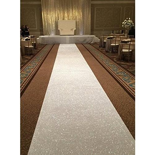 LQIAO Sequin Aisles Floor Runner-White 4FTX15FT Wedding Aisle Runner Silver Sequin Carpet Runner for Romantic wedding decoration