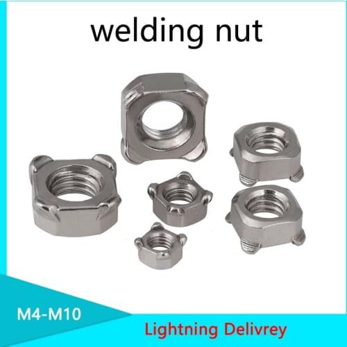 M4 M5 M6 M8 M10 DIN928 304 Stainless Steel Quad Welding Nut Four-corner Spot Welding Square Weld Nuts 5/20 Pcs