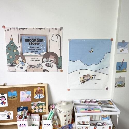Cartoon Pattern Background Cloth Ins Style Room Bedside Tapestry Cute Desktop Hanging Cloth Durable Dormitory Wall Decor