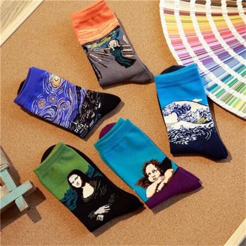 Recommend !!men socks cotton 5pairs/lot colorful famous painting art socks mens and male funny warm socks