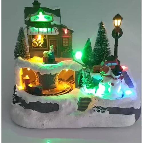 New Year Christmas Decorations for Home Electric Luminous Music Small House Ornaments Window Room Resin Crafts Ornaments Navidad