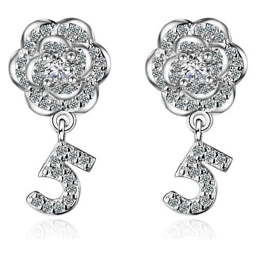 New Fashion 925 Sterling Silver Rose Flower Crystal Ladies`stud Earrings Jewelry Women Anti Allergy Wedding Gift Girls