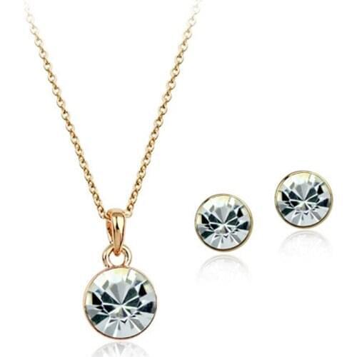 Ociki Crystal Chokers Necklace and Earrings Jewelry Set Rose Gold Color Blue Pink Round for Women Gift Drop Shipping Wholesale