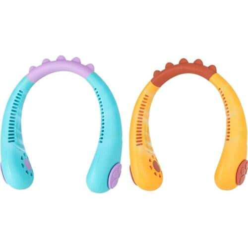 Portable Neck Fan for Kids New Bladeless Fan Cute Cartoon Headphone Design Wearable Creative Leafless Fan