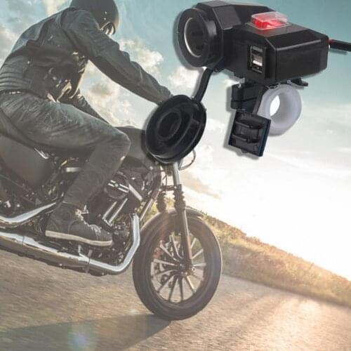 Cigarette- Lighter Socket Dual USB Ports Waterpoof PC Independent Switch Motorbike Charger for Motorcycle Battery Charger Units