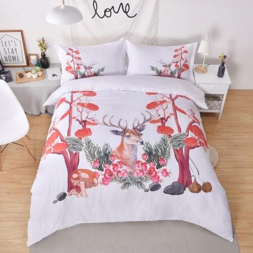 Pink Elk Bedding Set Queen Floral Moose Duvet Cover Set, Animal Reindeer Bedspreads for Kids Deer Bedspread Bed Set 3pcs Bedding