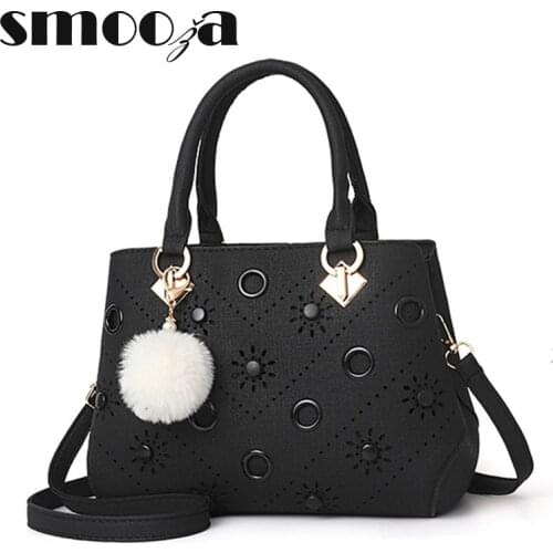 SMOOZA 2021 New Fashion PU Leather Bag For Women Girl Crossbody Bag Ball Pendant Women S Handbag Casual Shoulder Bag