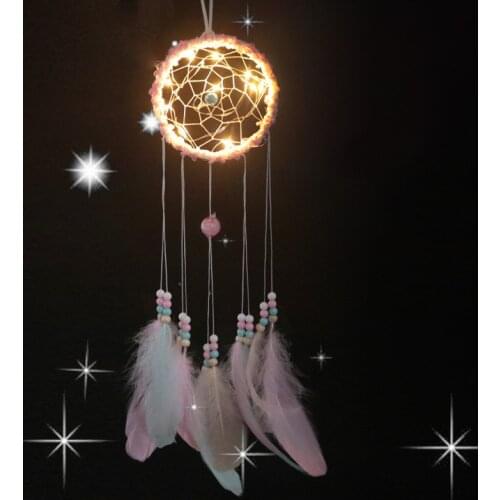 Pink LED Lights Feather Leds Light Indoor Fashion Cute Weave Beads Pendant Decors for Kids Bedroom Trendy Garland Curtain Luces