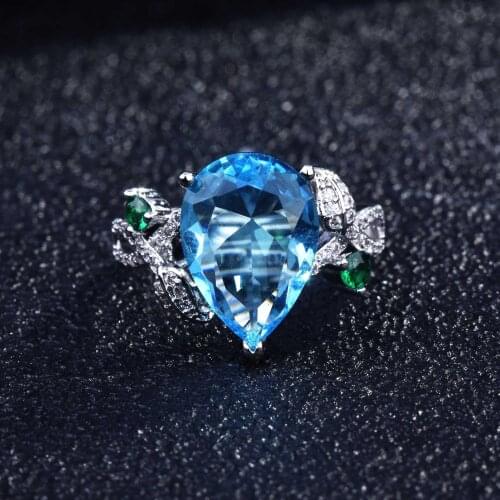 QTT High Quality Vintage Ring 925 Sterling Silver Jewelry Water Drop Blue AAA CZ Ring Finger Ring For Women Gift