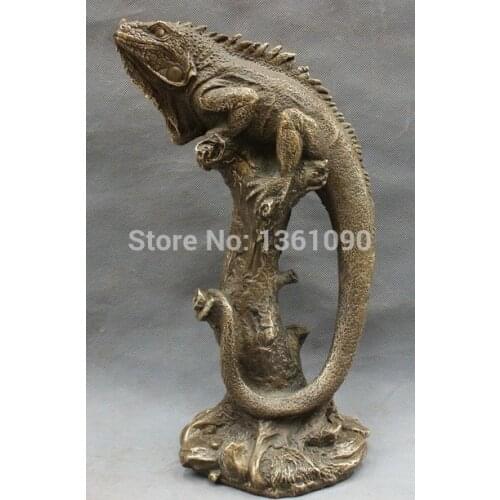 Xd 001237 14" Chinese Bronze Reptiles Wild Lizard Cabrite On Tree Statue Animals Sculpture