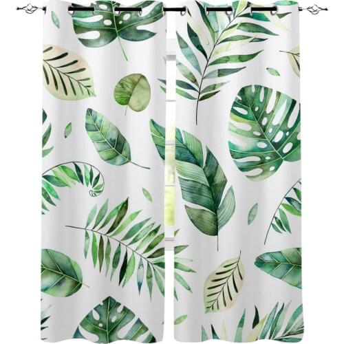 Tropical Leaves Palm Tree Green Plant Window Curtains Home Decor Bedroom Kitchen Curtain Panel Curtains for Living Room