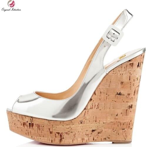 Original Intention New Elegant Women Sandals Fashion Peep Toe Wedges Platform Sandals Stylish Silver Shoes Woman Plus Size 4-15