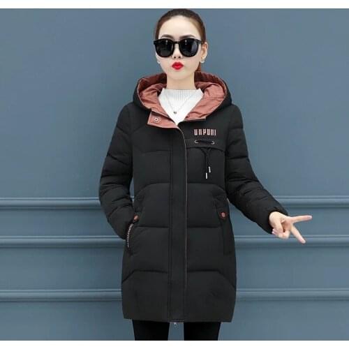 Womens Jackets Fad Hooded Slim Long Parkas Female Winter Solid Plus Size Korean Style Stand Collar Thick Cold Coat Ladies