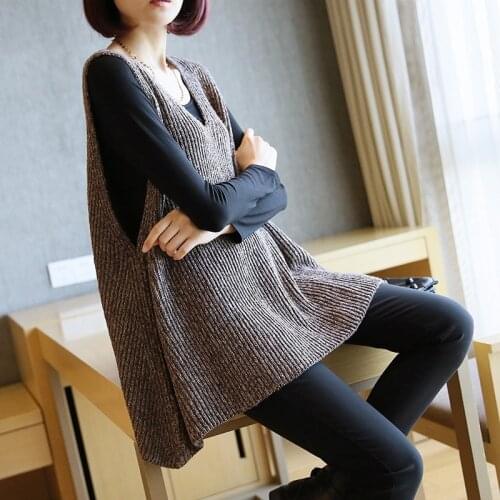 Lady V Neck Knitted Vest Loose Fit Korean Style Fashion Spring Outerwear Sleeveless Waistcoat Plus Size AA5259